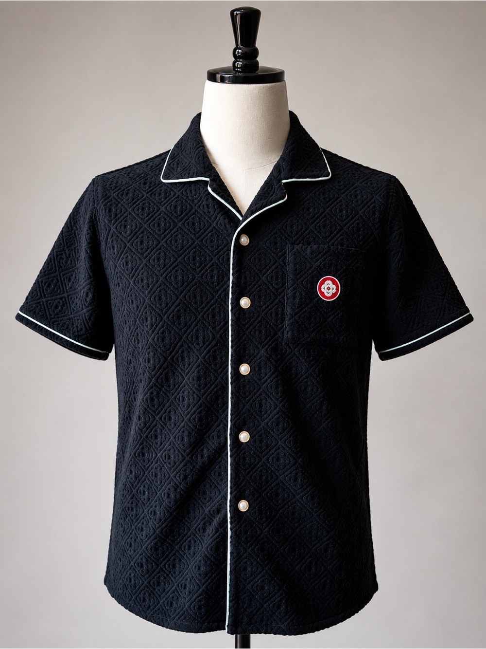 Casa Blanca Black Textured Terry Cloth Short Sleeve Button Up Shirt Size M NWT